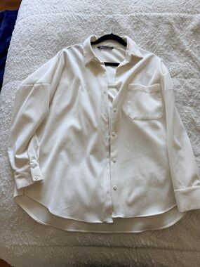 Zara Cream Ribbed Button-Down Shirt Corduroy